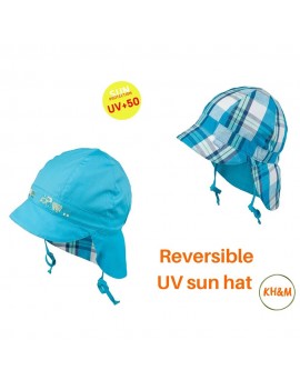 UPF +50 REVERSIBLE SUMMER HAT TRAINS BLUE