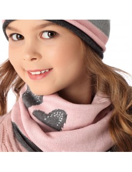 SNOOD WITH HEARTS GREY PINK