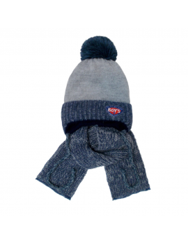 BABY HAT AND SCARF NAVY GREY