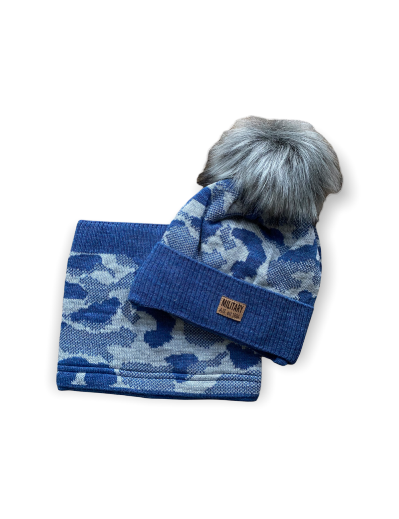 HAT AND SNOOD BLUE/GREY
